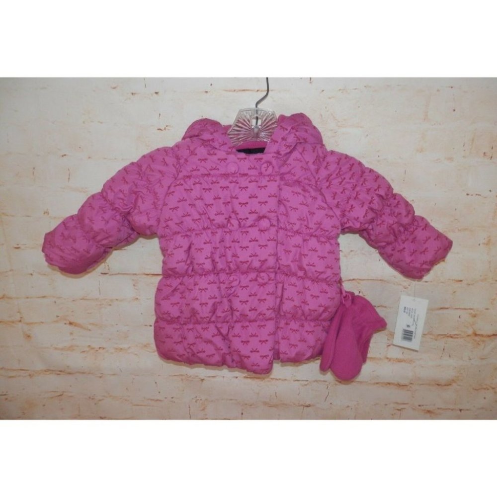 NEW Rothschild Girls 12 Months Pink Hooded Puffer Jacket Zip & Button Coat 2583